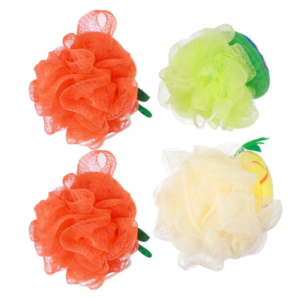 4 Pcs Mesh Bath Ball Shower Sponge Fruit Shape Exfoliating Scrubber Brush