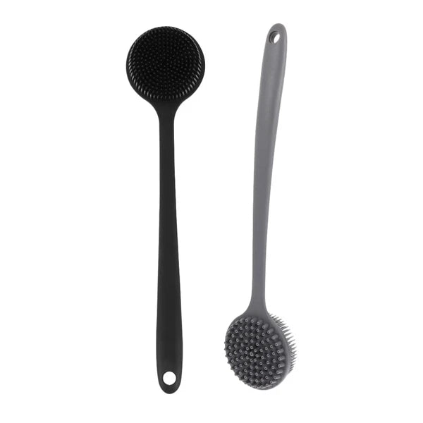 2 Pcs Bath Brush Man Silicone Body Scrubber Shower with Handle Back