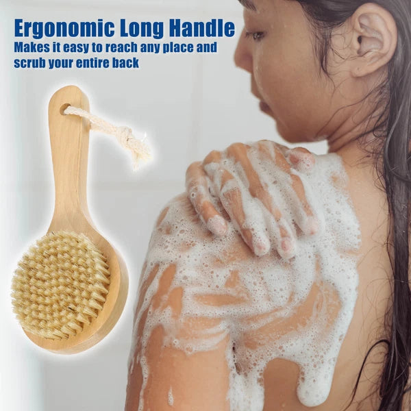 1pcs Bath Brush Back Scrubber Wood for Shower with Short Handle Brown