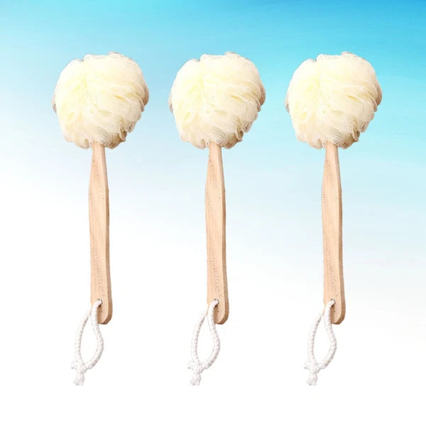 3pcs Long Handle Bath Balls Shower Bath Brushes (Light Yellow)