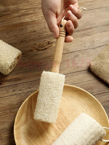 Natural Exfoliating Loofah Luffa Loofa Bath Brush On a Stick Long Wooden Handle
